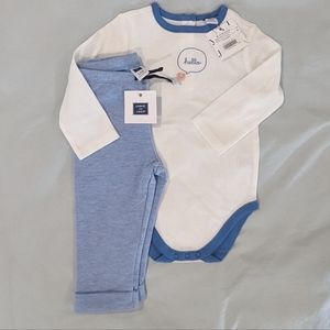 NWT Janie and Jack blue and white onesie and pant set for 6-12 month